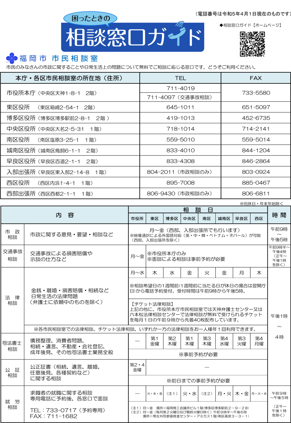 困ったときの市民相談窓口2023